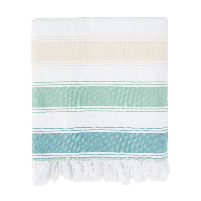 Serviette de plage 100% coton, Vert / brun / bleu