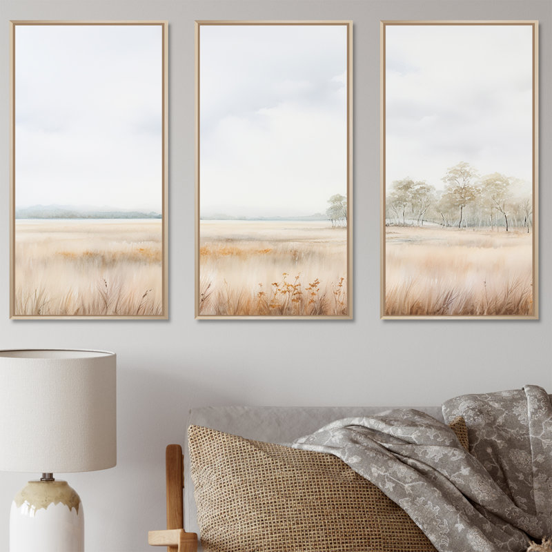 «Meadow Scenery Minimalisme», ensemble d'art mural prairie, H 28 po x l 36 po x P 1 po, Cadre naturel flottant