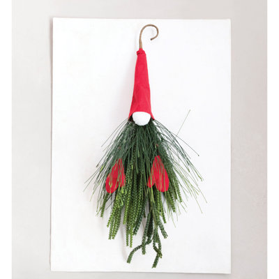 Décoration murale en faux pin et gnome en tissu