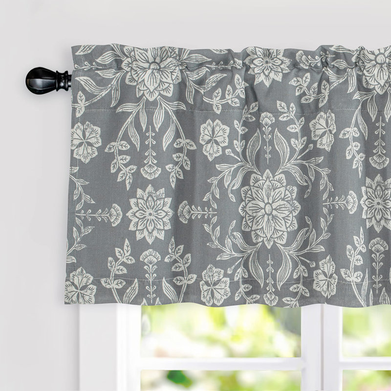 Twyla Floral Tailored Window Valance, Gray/Beige, 52'' W x 18'' L, Floral
