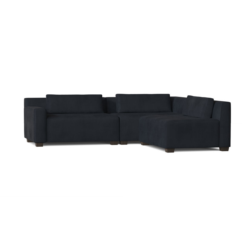Alisa 3 - Piece Chaise Sectional with Ottoman, Brown Mahogany, Bella Black Performance Velvet