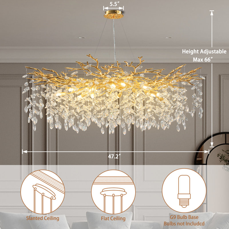 Paree Luxury Real Crystal Chandeliers Dimmable  Kitchen Island Square / Rectangle Chandelier, 17.7" H x 47.2" W x 47.2" D
