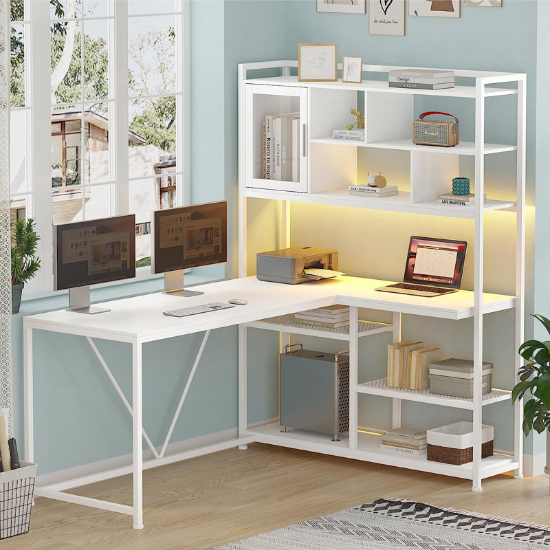 Shellsburg 58 W  L Shape Computer Desk, White