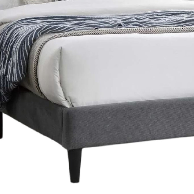 Lit double Zensa, revêtement en lin gris clair, tête de lit à oreilles rembourrée, Gris, Lit double