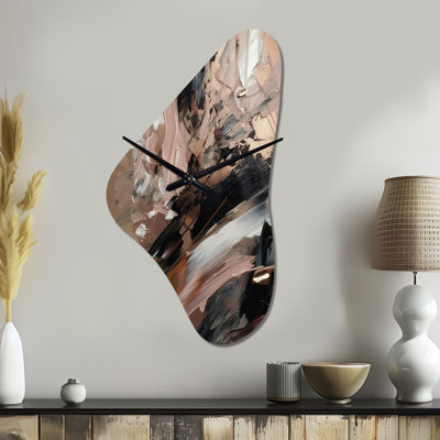 Brown And Black Beyond Boundaries II - Abstract Unique Shape Metal Wall Clock, Brown Freeform Metal Wall Clock Print