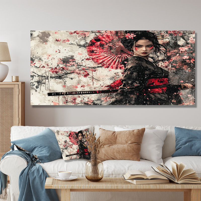 «Samurai au Japon», femme, fleur, H 28 po x l 60 po, Toile tendue, Ne s’applique pas