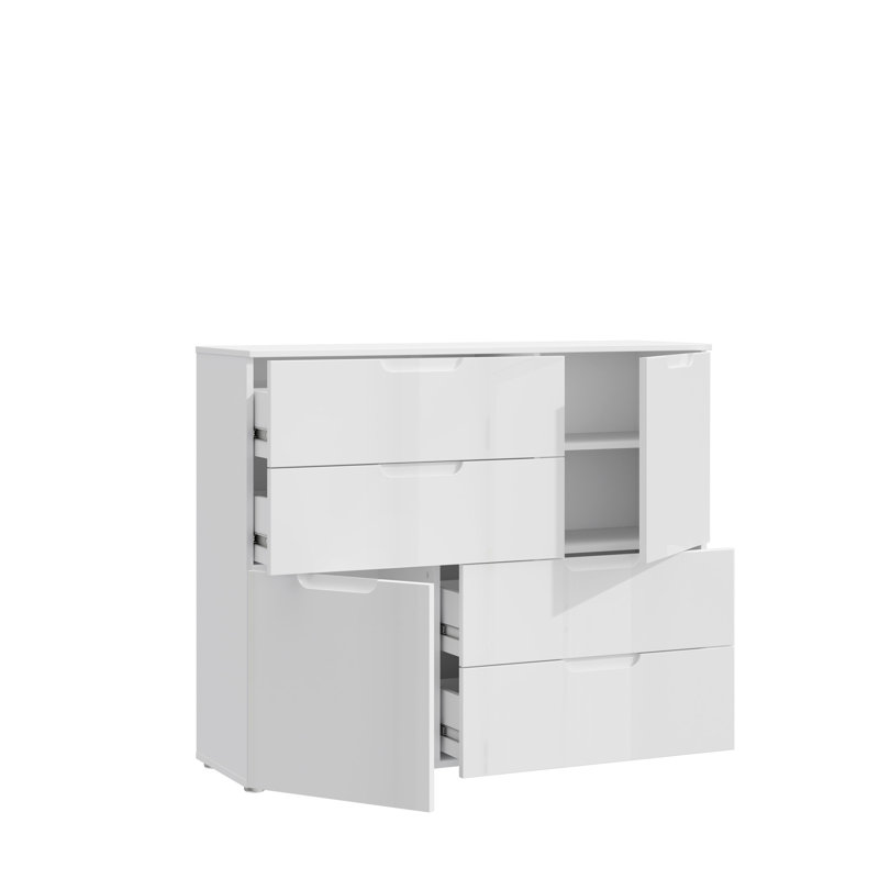 Raiana 2 Door 4 Drawer Abstract Small White Gloss Sideboard