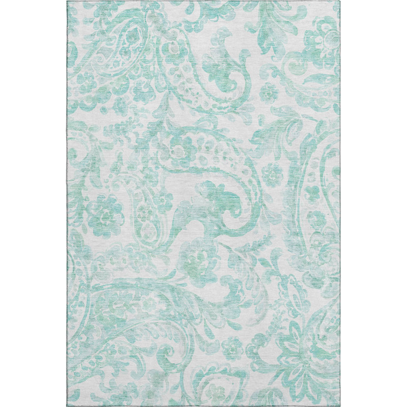 Premium Machine Washable Prisco Turquoise Rug, Rectangle 5' x 7'6"