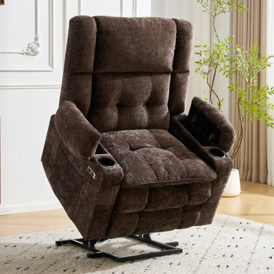 Dual-Motor Electric Lift Massage Heating Recliner with Armrest Storage, Coffee