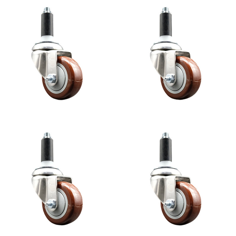 Ensemble de roulettes extensibles pivotantes en polyuréthane 316SS SCC, Marron