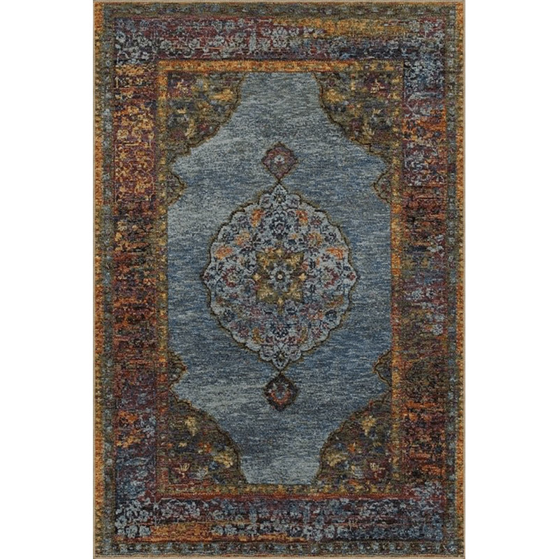 Tapis bleu lavable décoratif multicolore, Tapis de couloir 2 pi 6 po x 6 pi 7 po 