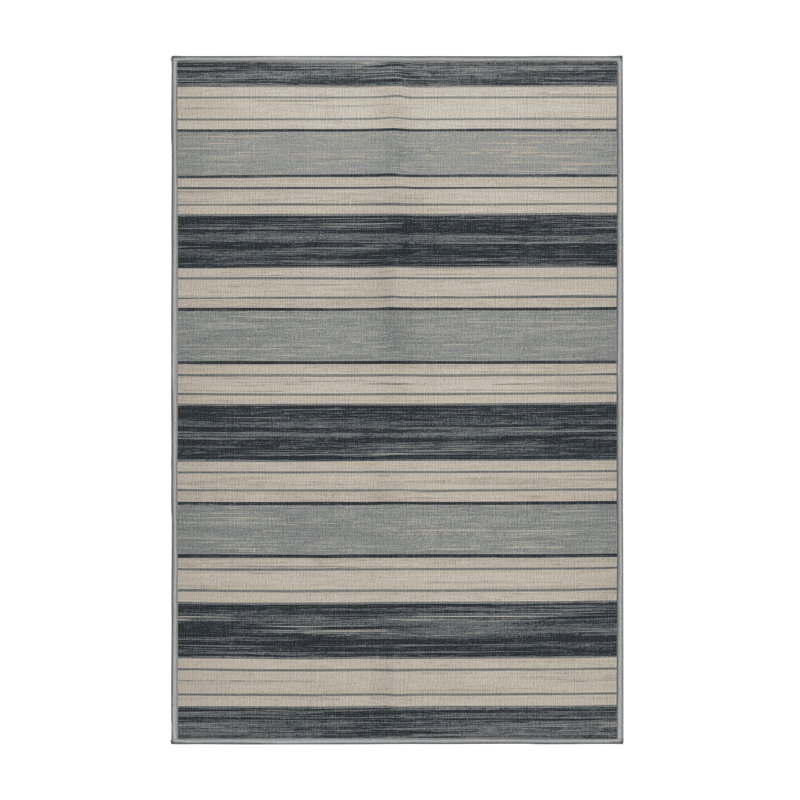 Washable Stone Light Gray Striped Area Rug, Runner 2' x 4'