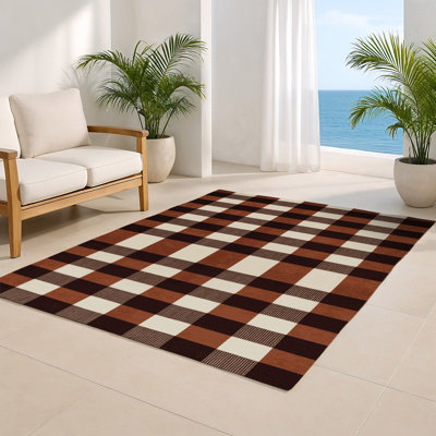 Tapis d'intérieur et d'extérieur à carreaux brun