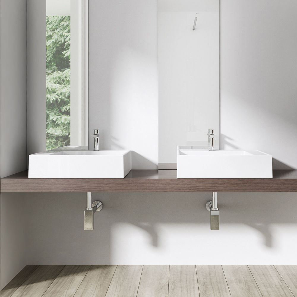 Luxurious Stone Resin Bathroom Basin With Hand Shelf - Wall Hung Or Countertop Mount Rectangular Bathroom Sink 1000 x 480- Concealed Waste