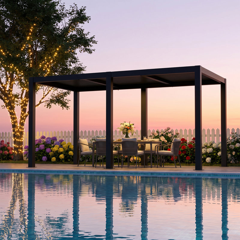 Pavillon de jardin d'extérieur à persiennes en aluminium 10 'x 20' avec toit réglable, système de drainage intégré, poteaux en aluminium robustes de 3,94 po