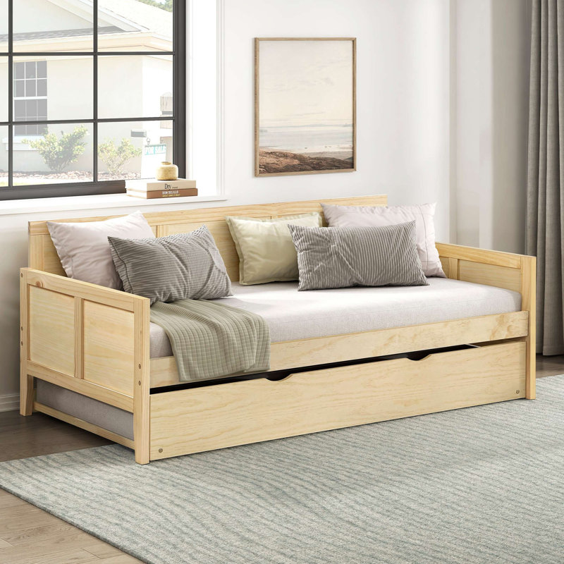 Daybed With Pull Out Trundle Wooden Home Furniture 1Pc Sofa Bed