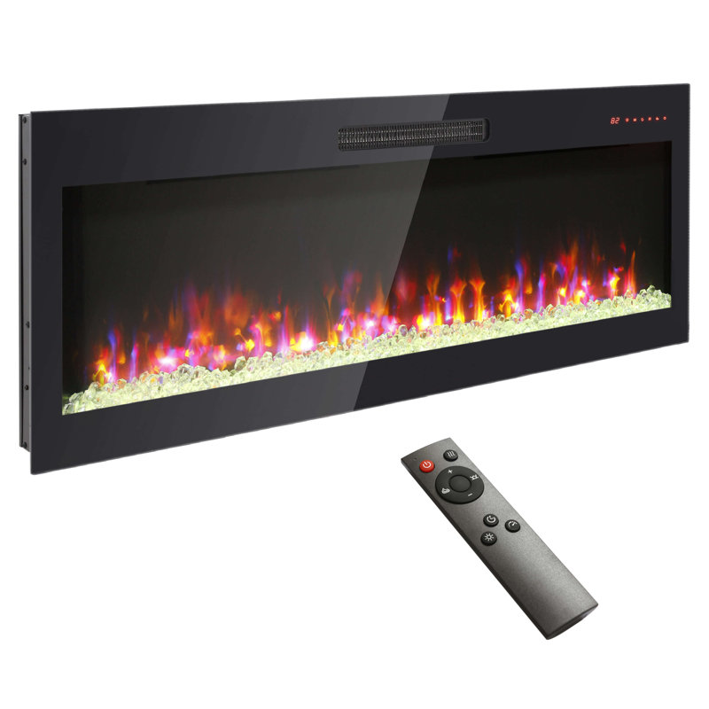 Symple Stuff 60" Electric Fireplace Heater, Recessed/Wall Mounted, Ultra-Thin Fireplace Inserts for Living Room, 16 Flame Colors, Adjustable Flame Brightness/Speed/Temperature, Remote/Timer, Black