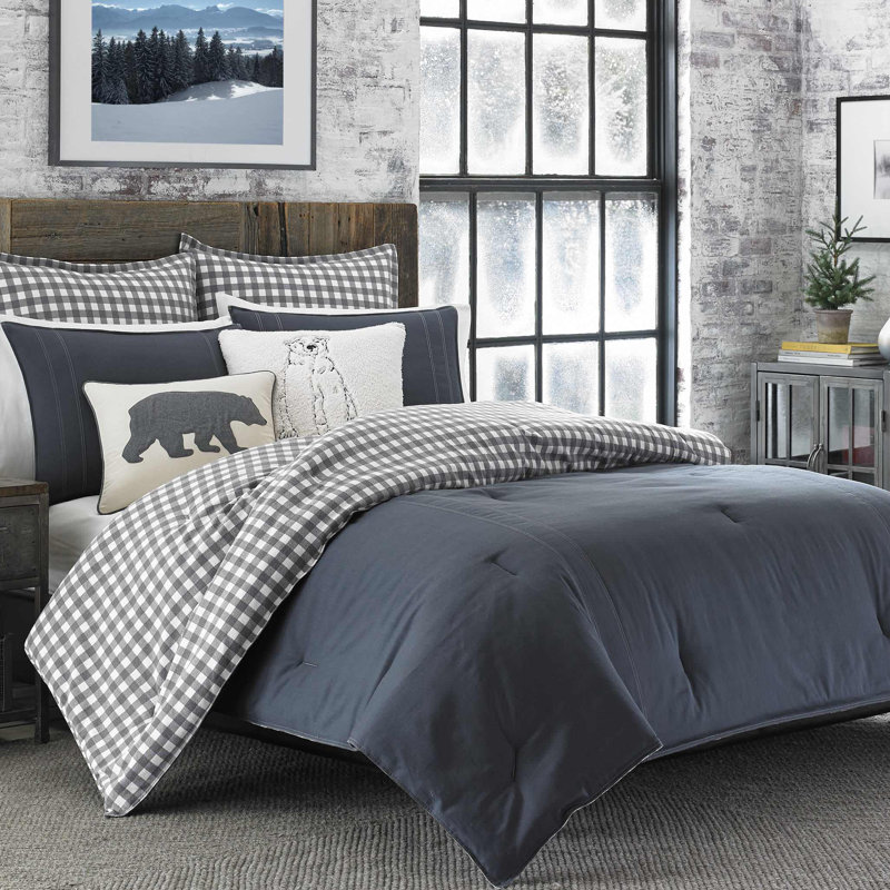 Eddie Bauer Kingston Reversible Duvet Cover Set, King Duvet + 2 Shams, Charcoal