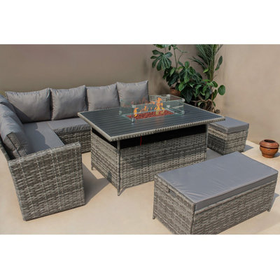 Werchter 9 Seater Corner Sofa Set with Fire-Pit Dining Table with Storage Box