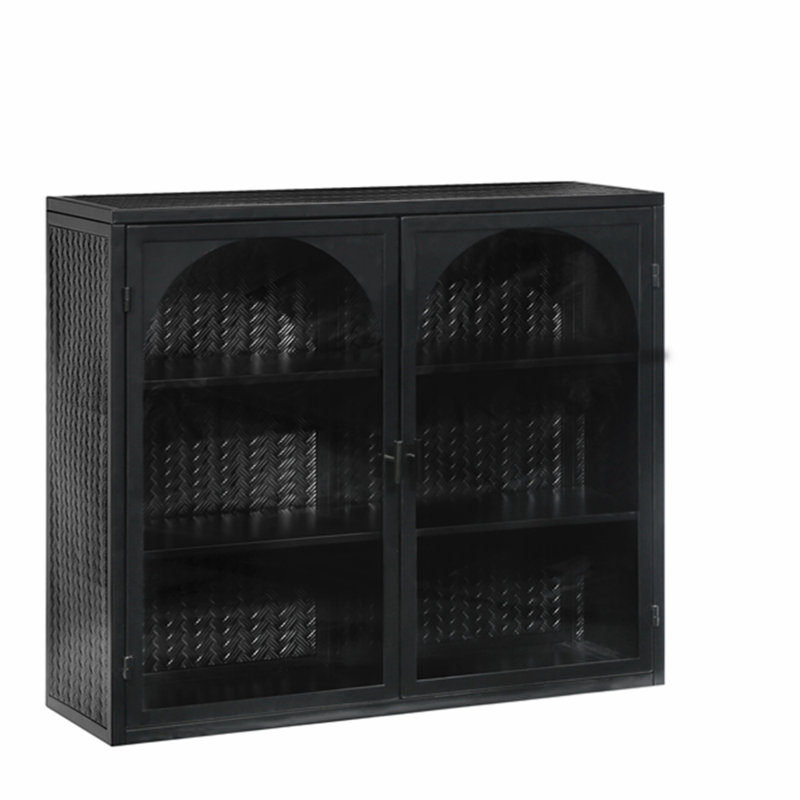 Armoire murale moderne à deux portes en verre avec rangement à trois niveaux pour hall d'entrée, Noir, noir, noir, noir