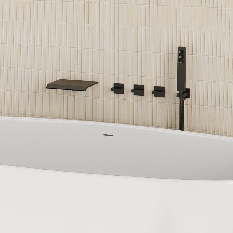 Robinet de baignoire mural avec inverseur et douche à main, Noir mat