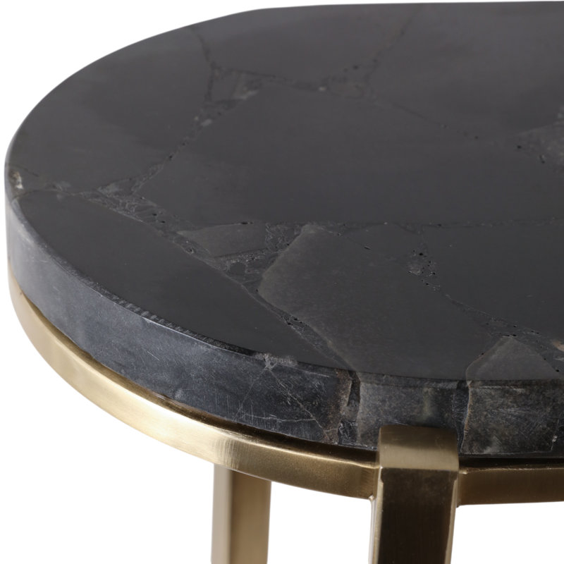 Decorative Side And End Nesting Tables With Quartz Top - Eye Catching Narrow Accent End Table For Living Room - Set Of 2, 24", Black