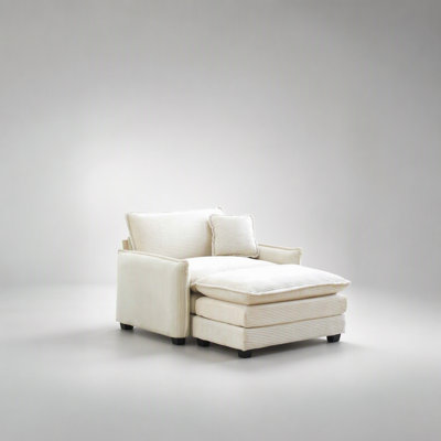 Canapé simple à assise profonde avec repose-pieds et coussin, confortable et élégant pour le salon et la chambre à coucher, velours côtelé blanc