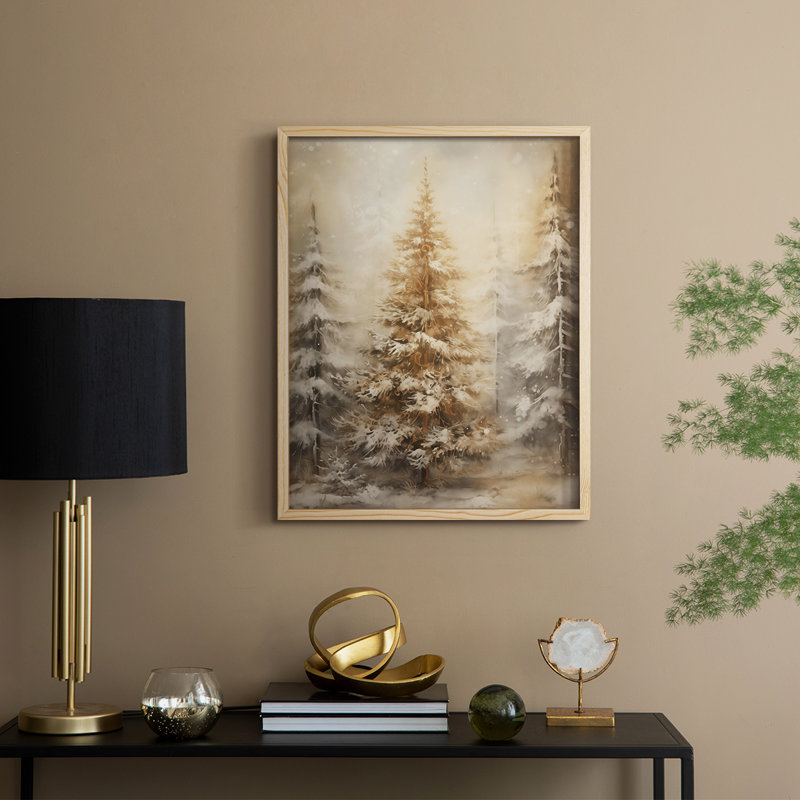 «Christmas Holiday Art», reproduction encadrée en bois massif, Naturel, H 30 po x l 24 po
