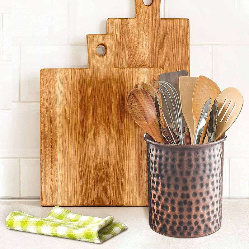 Hand Hammered Metal Kitchen Utensil Holder, Copper