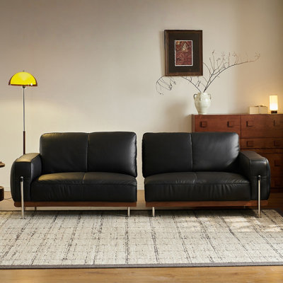 Coussin de canapé modulaire noir en cuir véritable à trois places