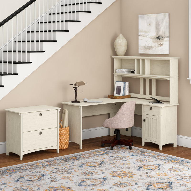 Ovia Writing Desk Office Set with Hutch, Antique White