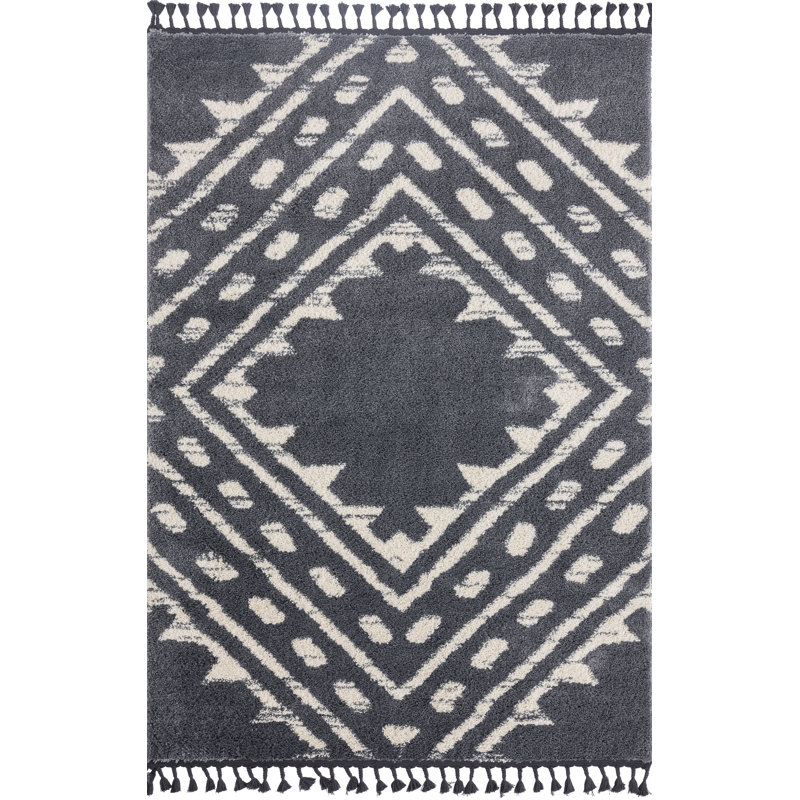 Tapis gris / blanc Nevra, Rectangle 5 pi 3 po x 7 pi 6 po