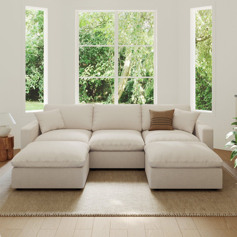 Upholstered 5 Seater Cloud Sofa, Sectional Sofa Couch, Modular Sectional Sofa with Removable Cushion Cover for Living Room Office Apartment
