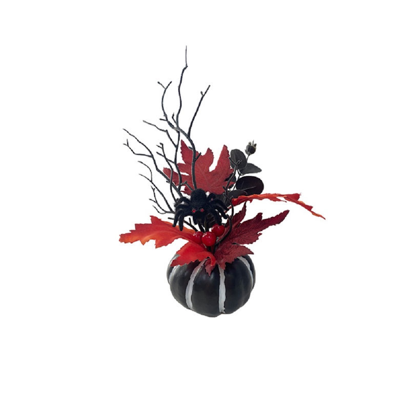 Décoration de table d'Halloween arrangement tête de citrouille noire et feuille d'érable
