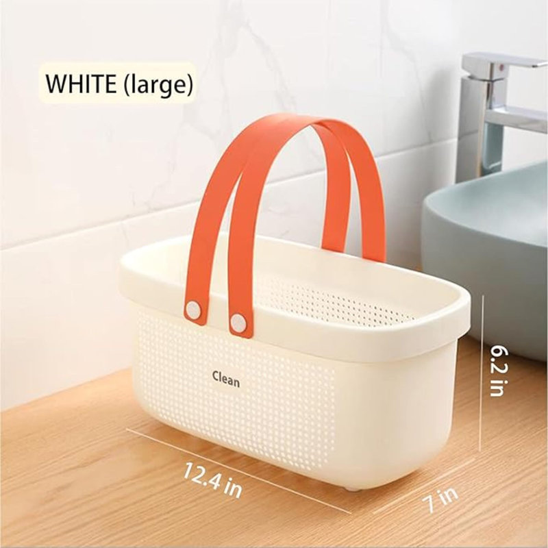Panier de rangement en plastique avec poignée, L 7 po x P 6 po, Blanc