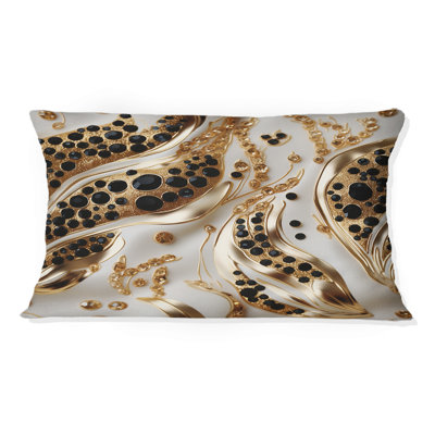 Oreiller en polyester noir et doré à motif de marbre Glam I
