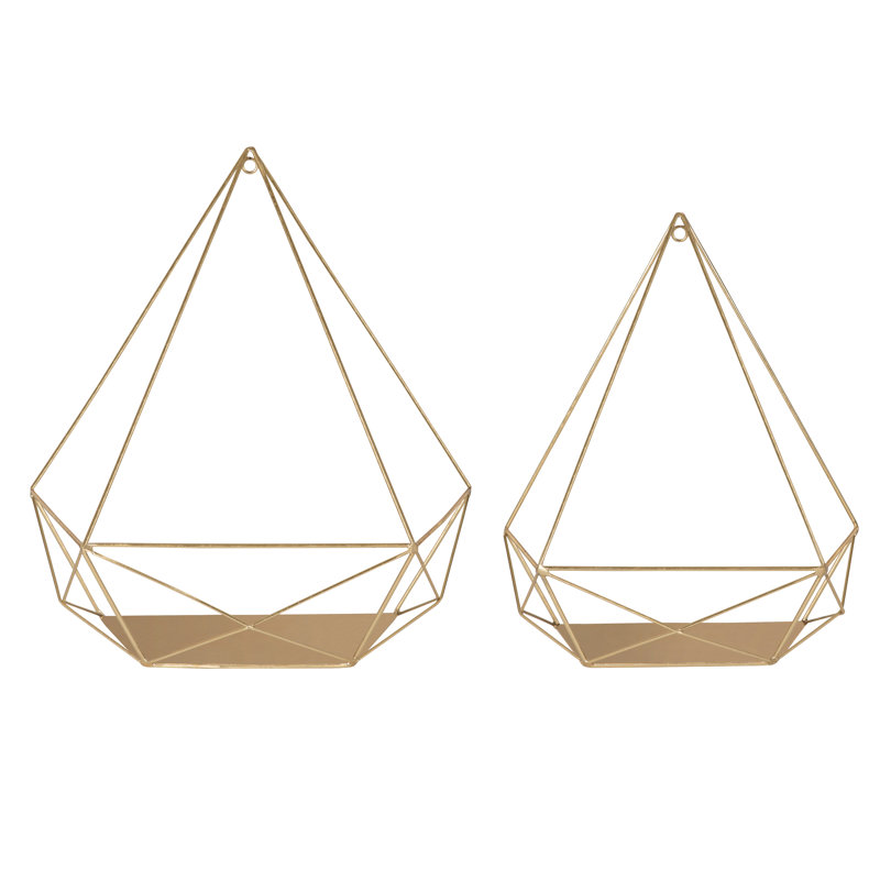 Gibson 2 Piece Diamond Metal Floating Shelf, Gold