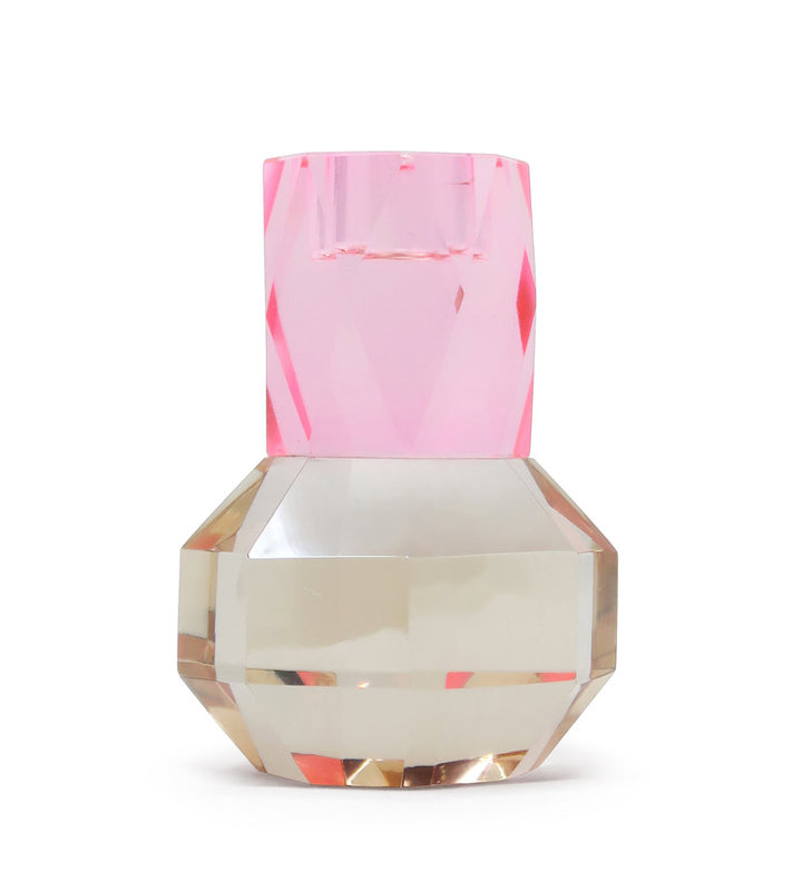 Bougeoir en cristal rose / ambre, Rose / ambre