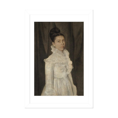Jeune femme dans une robe blanche - reproduction d'art murale - papier d'art encadré