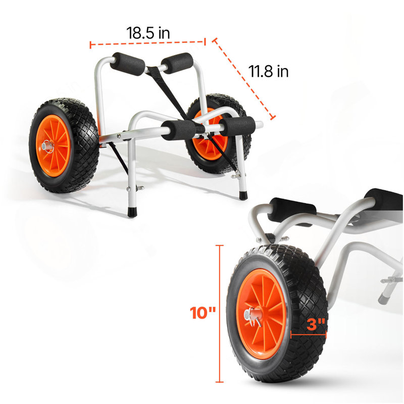 Chariot de kayak transportant un canot pliable de 250 lb avec des pneus en caoutchouc solide de 10 pouces