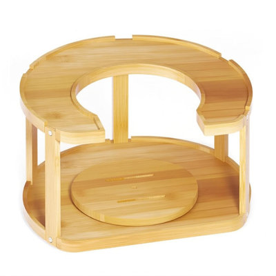 Étagère à épices en bambou à 2 niveaux - Plateau tournant pour armoire, étagère de cuisine rotative pour garde-manger épices et bouteilles d'assaisonnement, finition naturelle