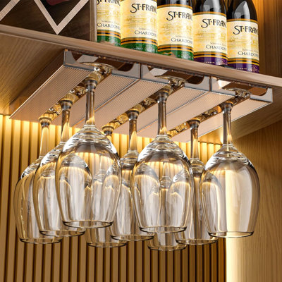 4 Pcs Wine Glass Holder Under Cabinet,Plastic Stemware Rack Punch-free Hanger Under Counter for Bar