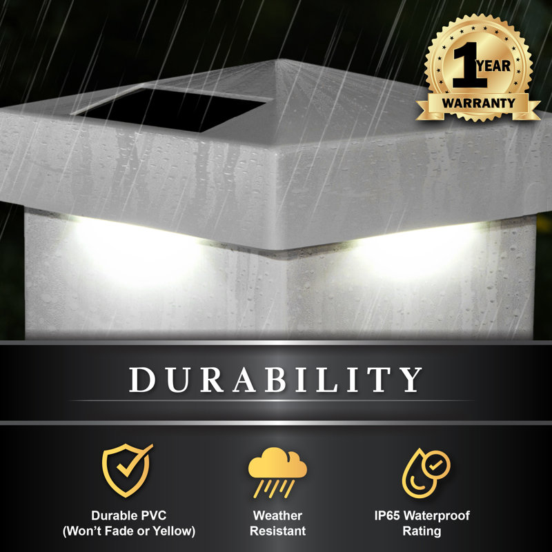 White PVC Solar Powered LED Post Cap with Dusk to Dawn Sensor