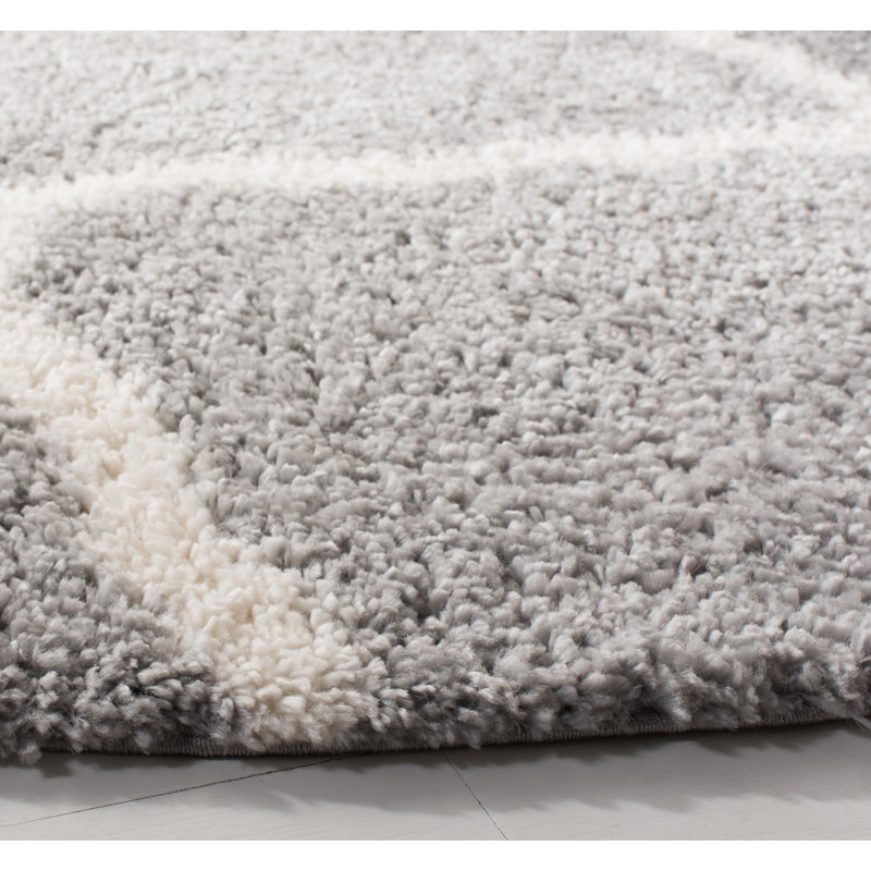 Tapis à poil long à motif géométrique Lamoreaux, Rond 5 pi 3 po