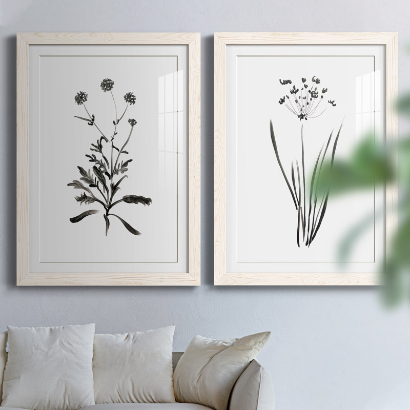 Inky Botanical I - ensemble de 2 peintures, H 31,5 po x l 47 po x P 1,5 po, Papier encadré blanc