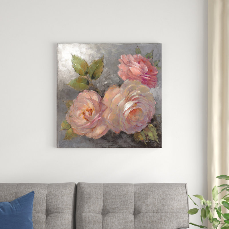 Roses sur fond gris II, H 30 po x l 30 po x P 1,25 po