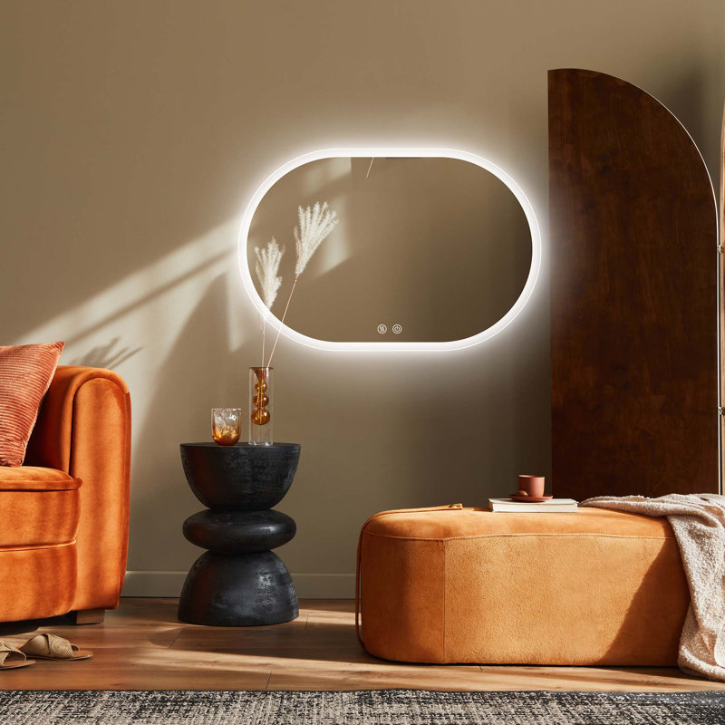 Maleia Frameless Backlit LED Oval Wall-Mounted Bathroom Vanity Mirror with Anti-Fog and Dimmable, 40" x 28"