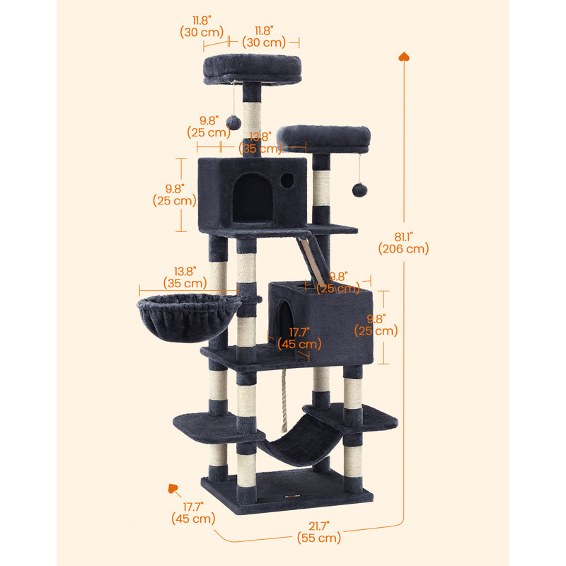 165cm H Cat Tree, Dark Grey