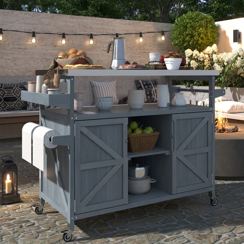 Rolling Bar Cart & Storage Cabinet, Gray/Blue