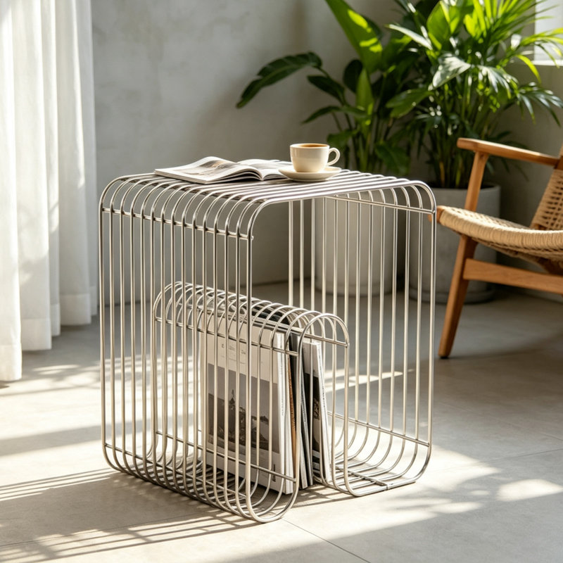 Table de bout irrégulière en fer forgé, table d'appoint pour porte-revues, deux types de placement, argent.